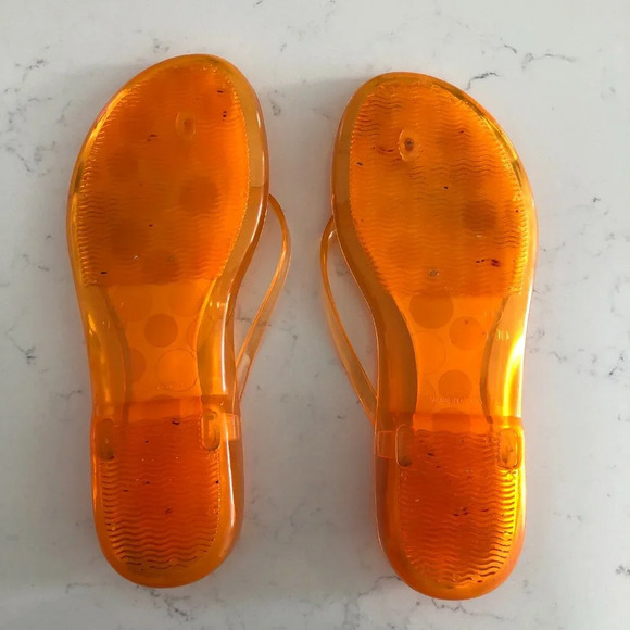 Vintage Synthetic Man-Made Beach Flip-Flop Sandals Orange Polka Dot Sz L 9 - 10 - Picture 4 of 7